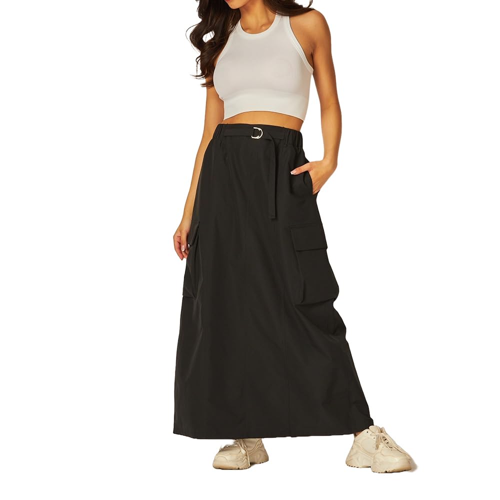 Amazon.com: SINABIN Women's Cargo Maxi Skirt Black